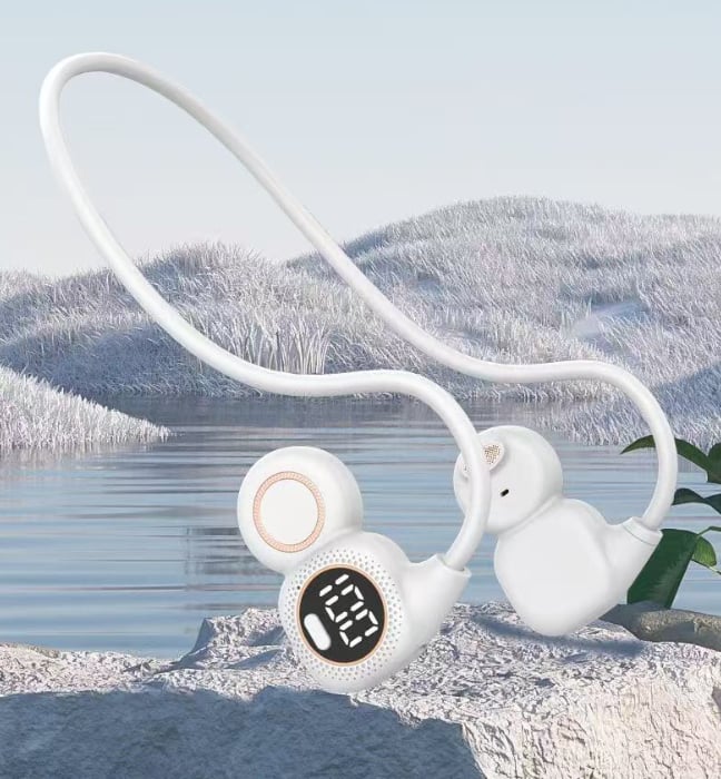Open-ear sports Bluetooth headphones with a digital battery display