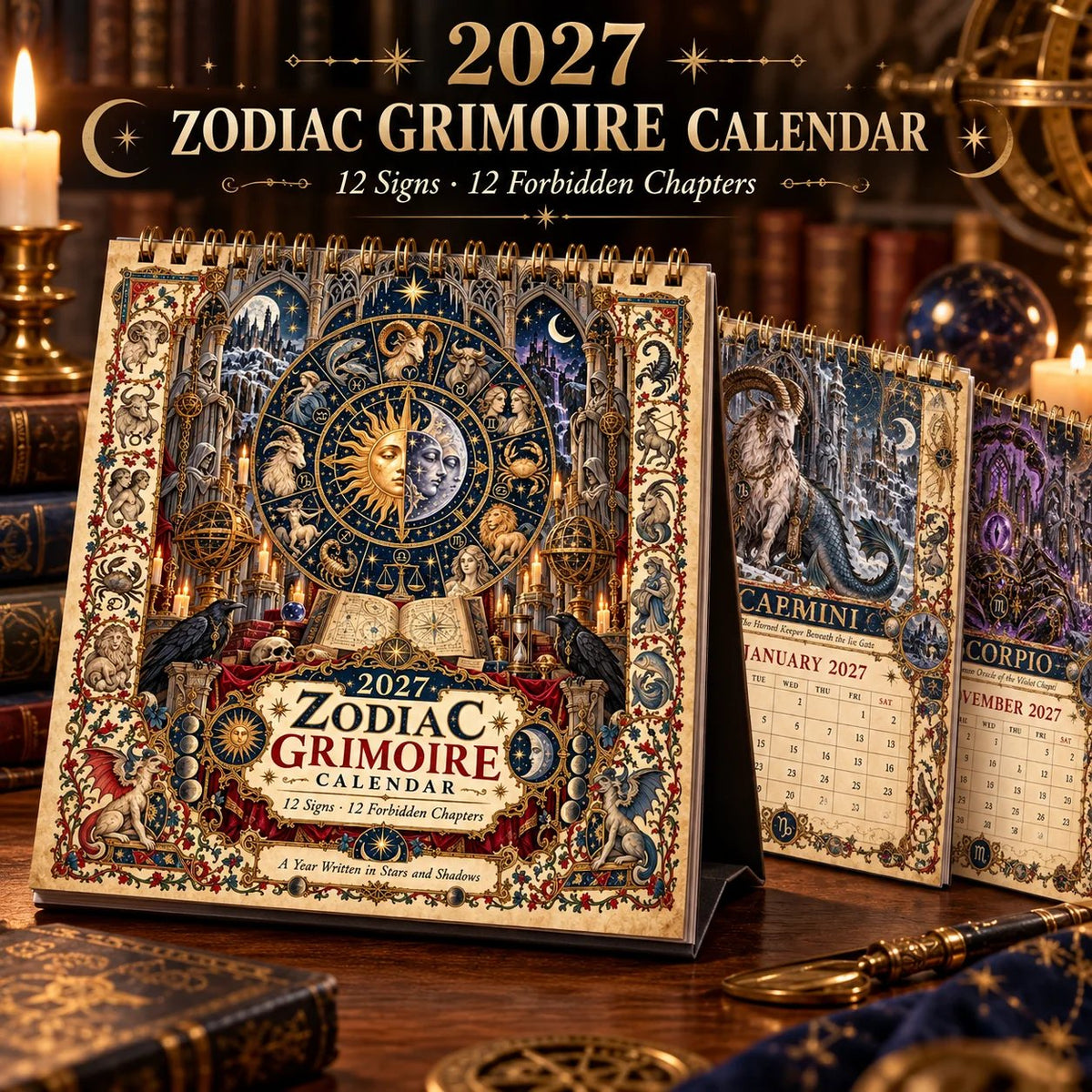 📅✨2027 Zodiac Grimoire Calendar™ | 12 Signs, 12 Forbidden Chapters