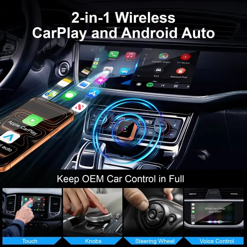 New CarPlay 2026 Wireless Adapter for iPhone/Android Apple 17 Orange Fast Connect No Delay Hands-Free Calling Electronic Charger CarPlay Adapter