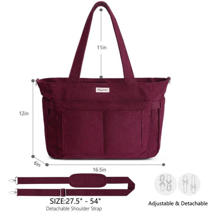 🎒✨Large Corduroy Tote Bag for Women – Multi-Pocket Laptop & Work Bag