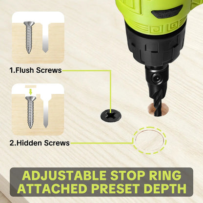 🌟✨ 15-Piece Countersink Drill Bit Set – 1/4' Hex Shank, Depth Stop & Quick-Change Design