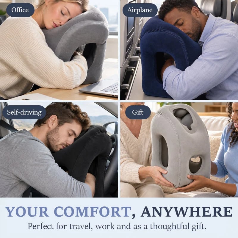 Inflatable Travel Comfort Pillow ✈️ – Lightweight Foldable Neck, Face & Arm Support