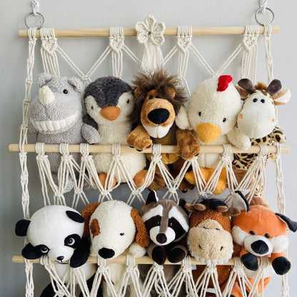 🧸3-Tier Wall Hanging Plush Toy Storage Net with Tassels