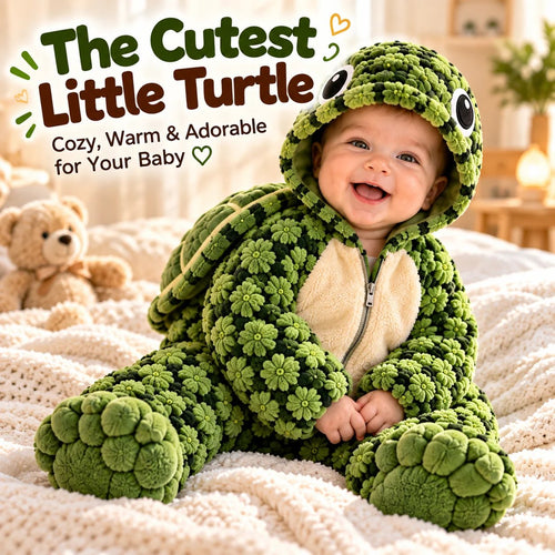 🐢 Little Turtle Plush 3D Shell Baby Onesie – Cute Hooded Cozy Romper