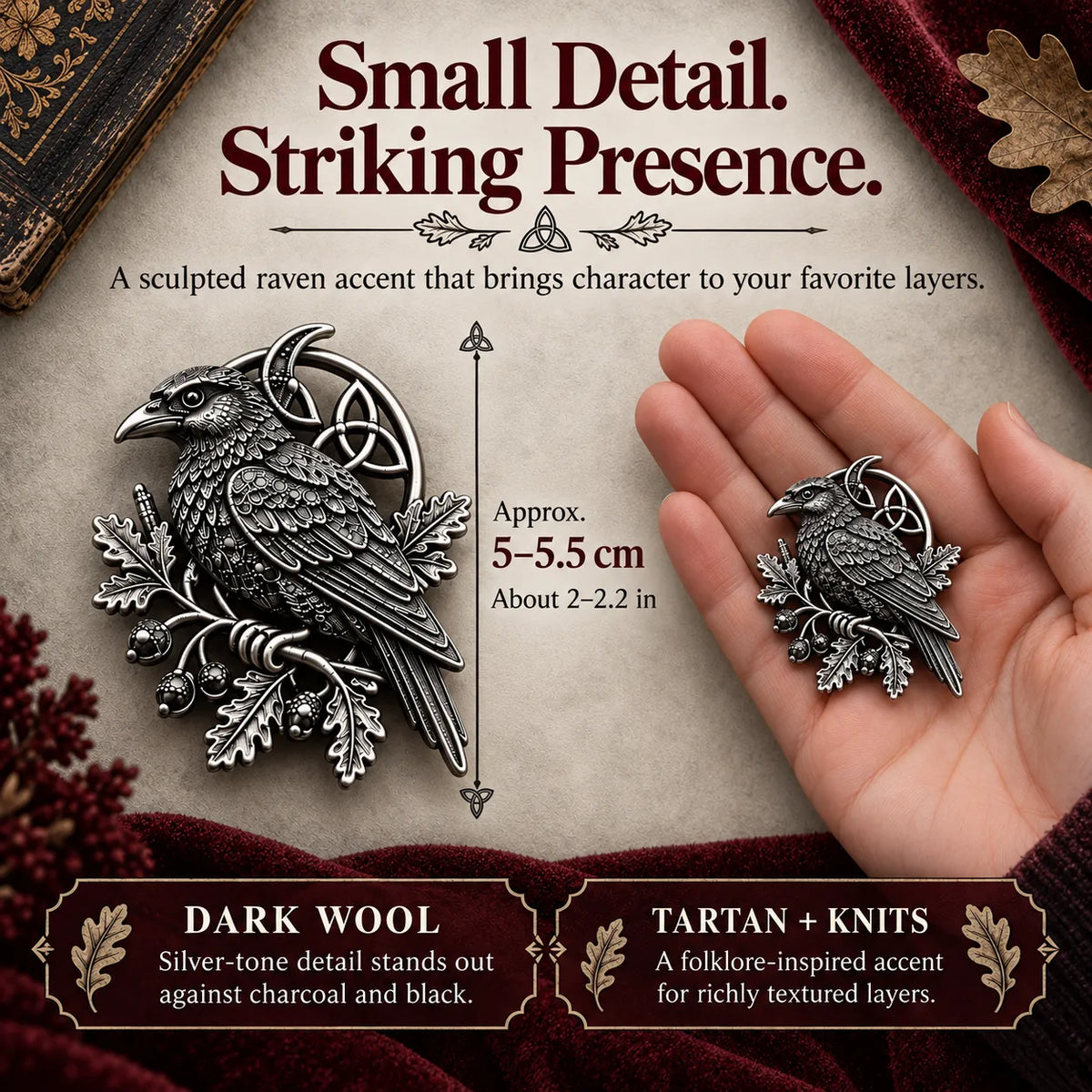 🐦‍⬛ Gothic Celtic Raven Brooch – 🔥Dark Academia Statement Pin