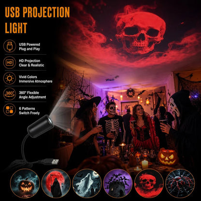 🎃✨ Plug-&-Play HD Halloween Star Projector – 6-Disc Set for a Spooky Holiday Atmosphere
