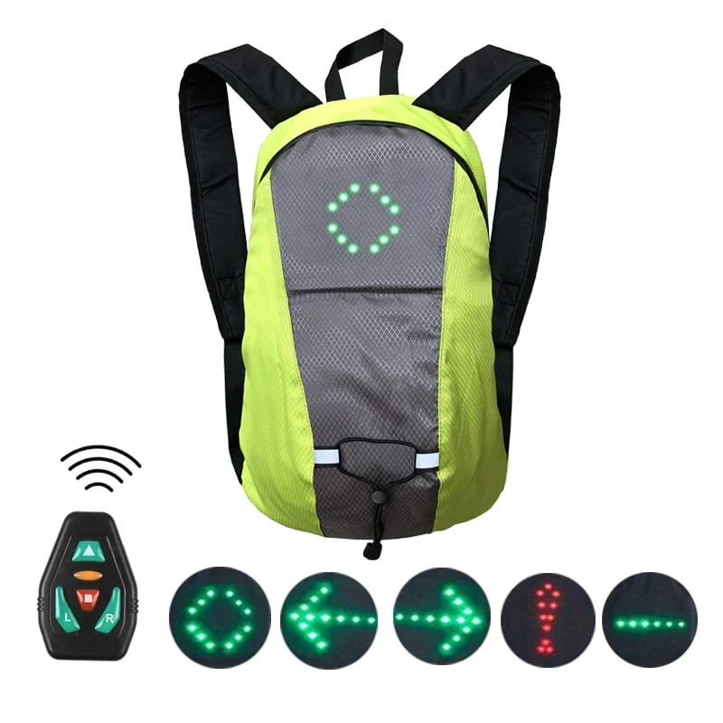 🚴 15L LED Warning Light Backpack – Wireless Handlebar Remote, 5 Signal Modes & Reflective Strips