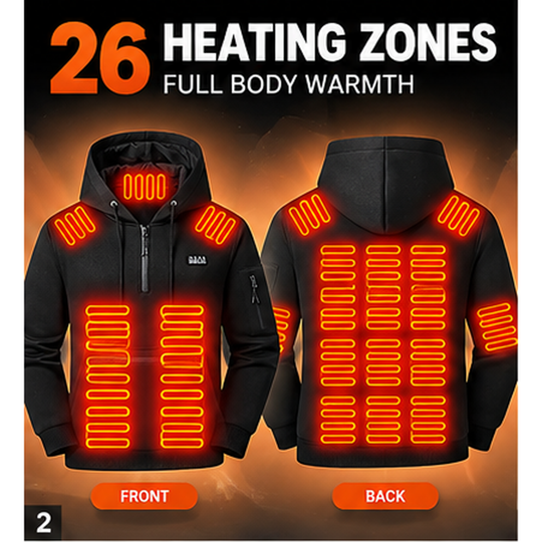🔥 Men's 26-Zone Heated Hoodie – USB Powered Half-Zip Winter Pullover