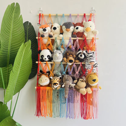 🧸3-Tier Wall Hanging Plush Toy Storage Net with Tassels