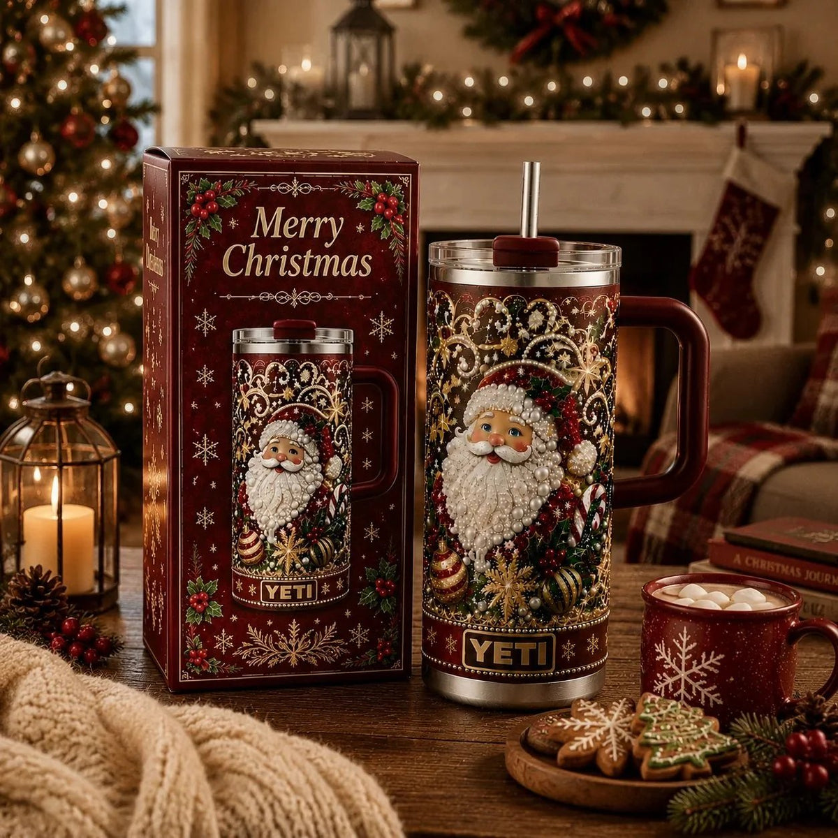 🎅✨ Luxury Christmas Santa 40oz Handle Tumbler – A Magical Holiday Gift