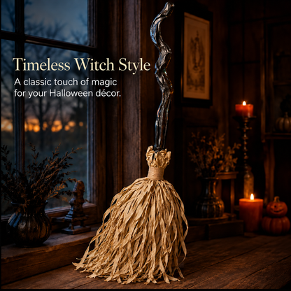 Animated Moving Witch Broom, Light‐Sound‐Motion Halloween Prop to Boost Thrill for Your Indoor & Outdoor Party Decor