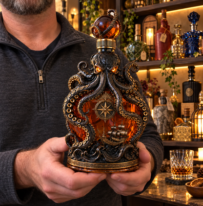 🐙Kraken Voyage Octopus Whiskey Decanter | Gothic Nautical Bar Centerpiece