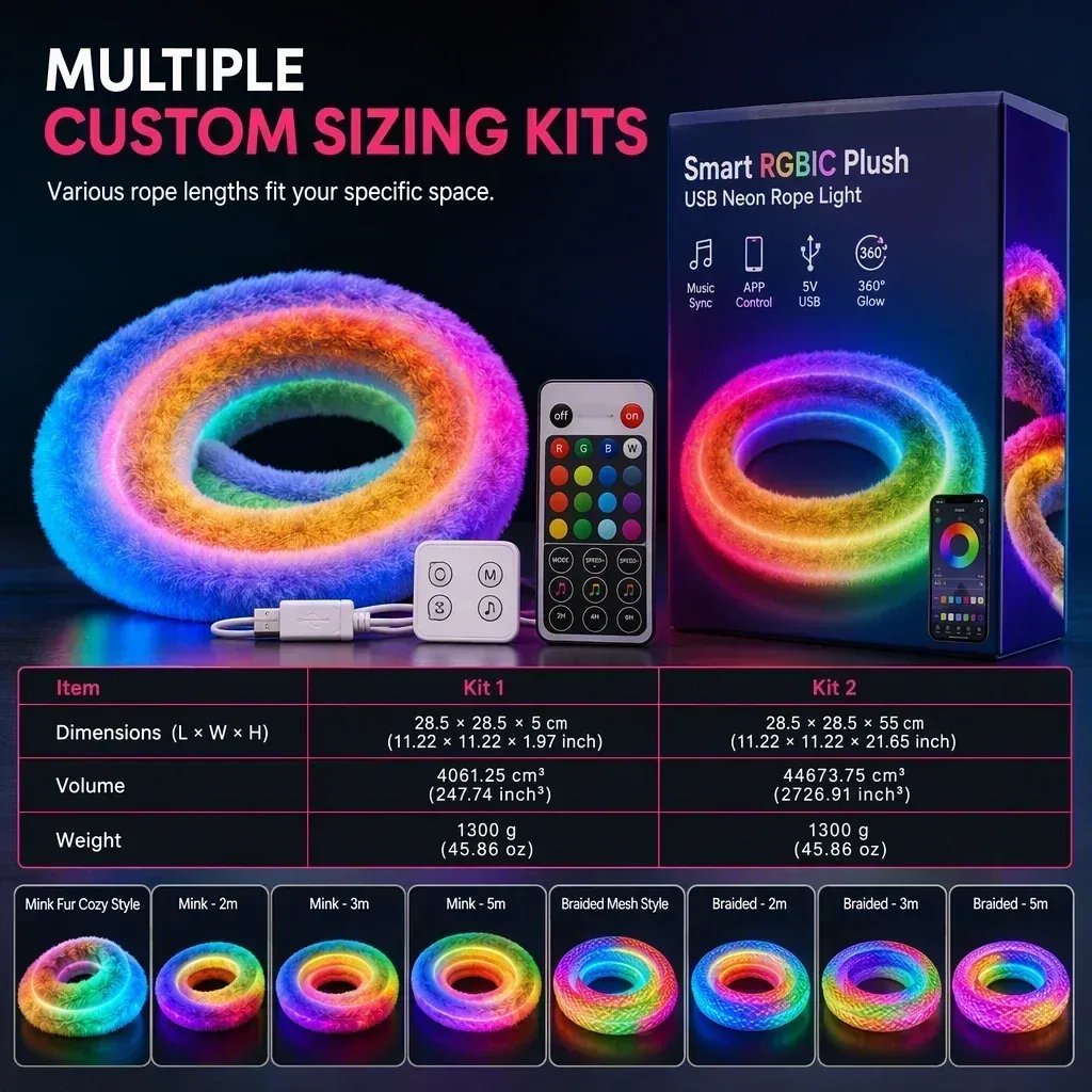 ⏳ CHRISTMAS HOT SALE ONLY $19.99!! ✨🌟 Faux Fur Neon Light Strip – 360° All-round Glow ✨