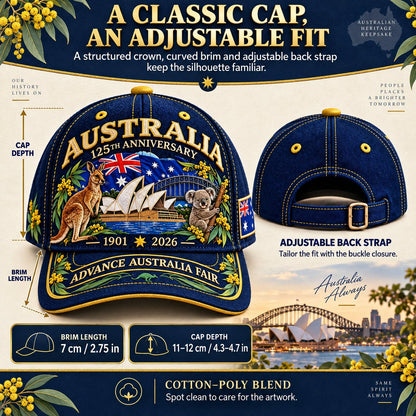 💝LAST DAY 49% OFF - 🦘 Australia 125th Anniversary 1901–2026 – Premium Embroidered Heritage Cap | Cotton-Poly Blend • Detailed Embroidery • Adjustable Fit 🇦🇺
