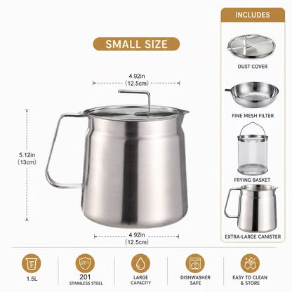 3-in-1 Stainless Steel Deep Fryer Pot – Fry, Strain & Store Oil