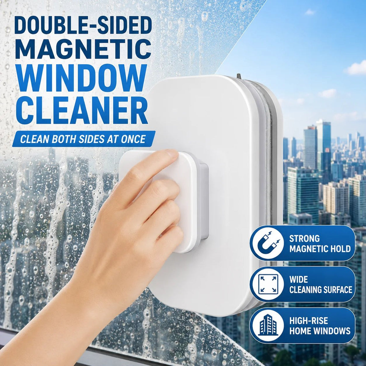 6‑in‑1 Magnetic Glass Cleaner – 30% wider cleaning area, perfect for high‑rise windows. Dual pads + squeegee – flawless results from the first pass! 🪣🪟
