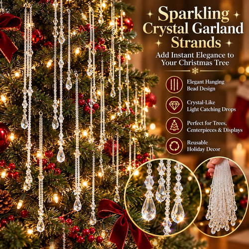 ✨ Sparkling Crystal-Like Christmas Garland – Hanging Teardrop Bead Strands for Elegant Holiday Tree Decor 🎄