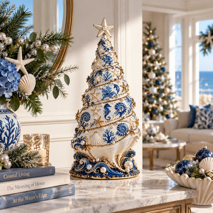 🌊🎄 Coastal Christmas Seashell Tree – Lighted Projection Holiday Decor