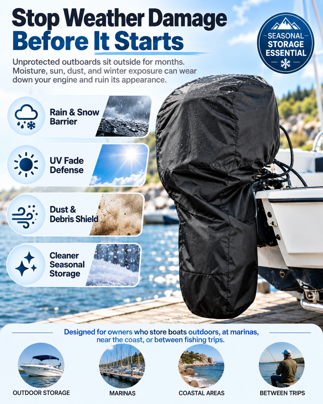 50% OFF!🚤420D Full Outboard Engine Cover – Weather-Resistant Protection for Storage