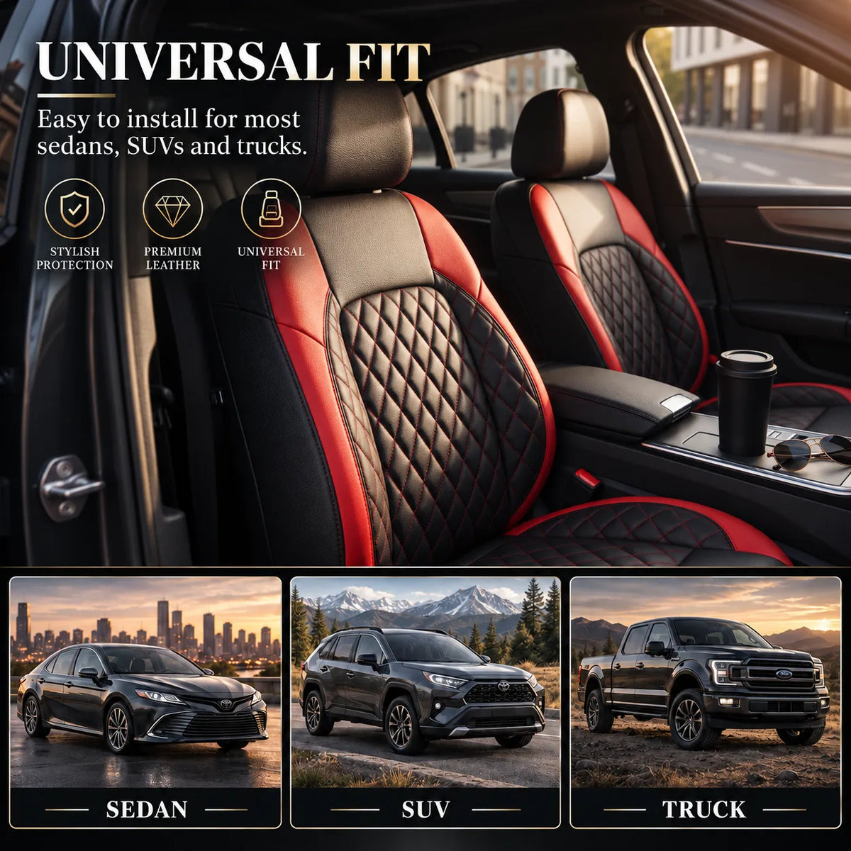 ⭐ 9-piece Universal Fit Leather Car Seat Cover Set