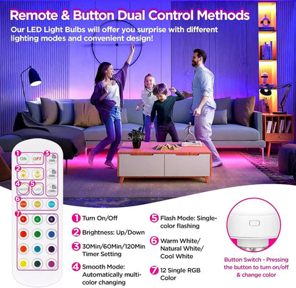 Rechargeable Light Bulbs with Remote Control, Battery Operated Light Bulb for Sconce and Lamp, 3 Color Temperature Dimmable E26 Wireless Detachable LED Charging Bulb