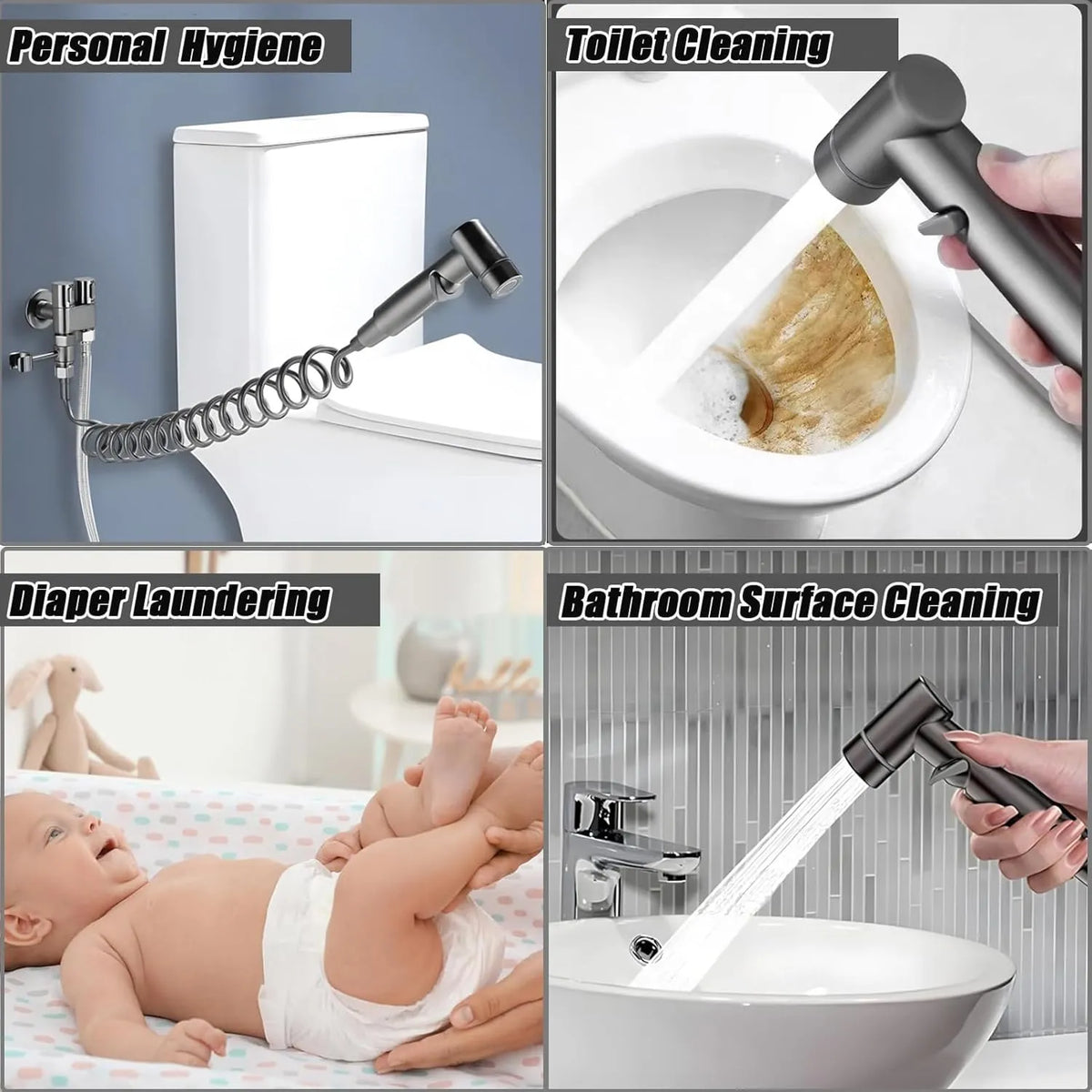 1-In-2-Handheld Out Dual Control Valve Bidet Sprayer for Toilet