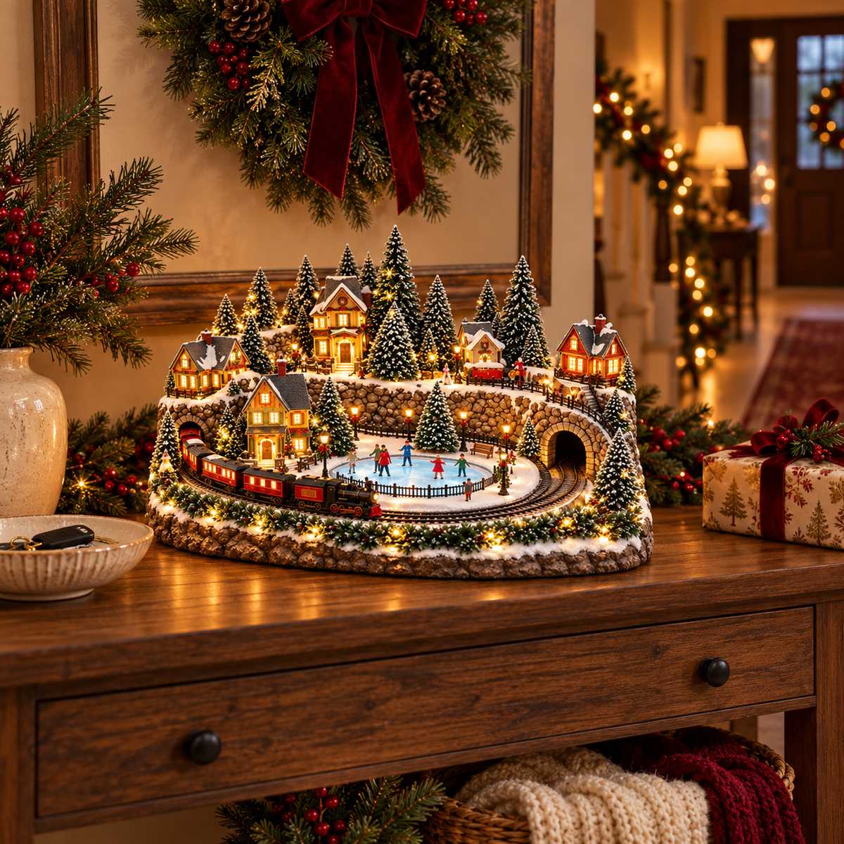 🔥 LAST DAY 50% OFF🔥Animated Holiday Train & Ice Rink Scene✨