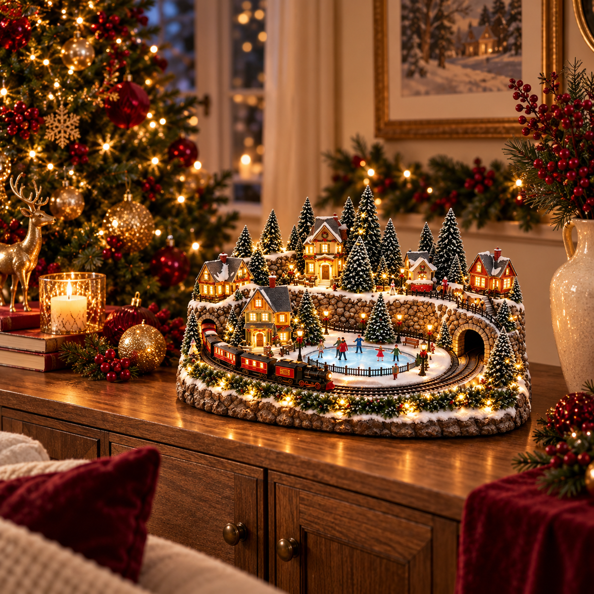 🔥 LAST DAY 50% OFF🔥Animated Holiday Train & Ice Rink Scene✨