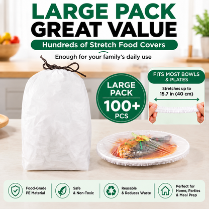🔥 100-Piece Disposable Stretch Food Covers – Elastic Bowl & Plate Covers for Freshness 🍽️