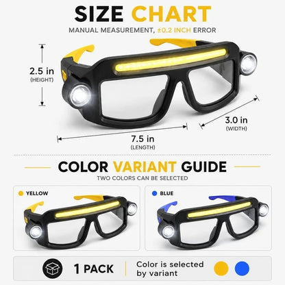 💡 Hands-Free LED Light Glasses | Wide Front Light + Focused Side Beams for DIY, Repairs, Fishing & Camping