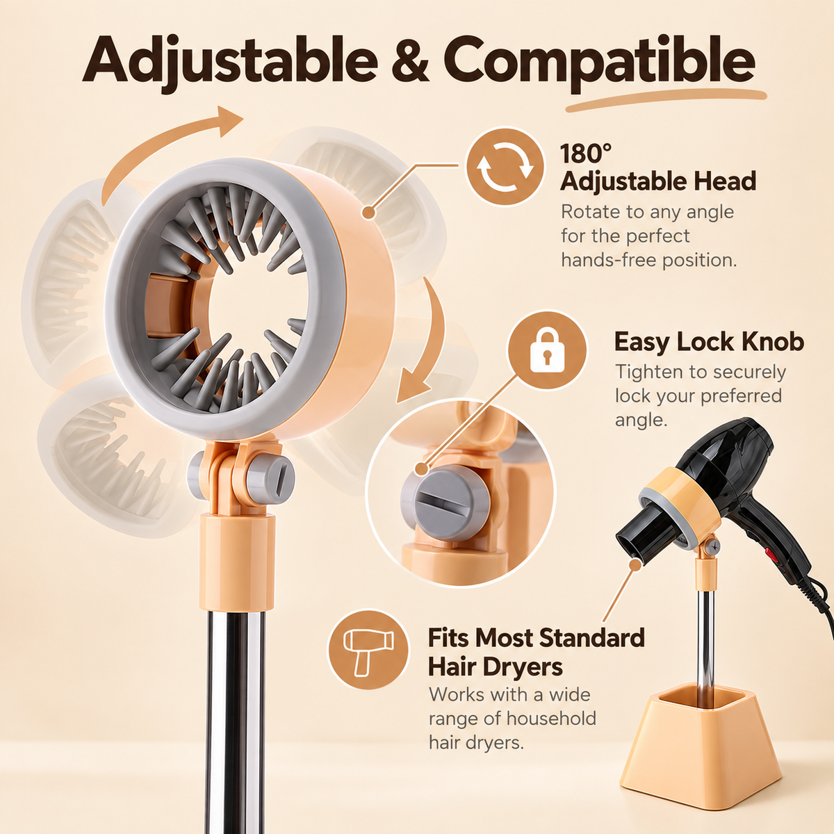 🐾 Hands-Free Pet Hair Dryer Stand – Adjustable Grooming Holder for Dogs & Cats