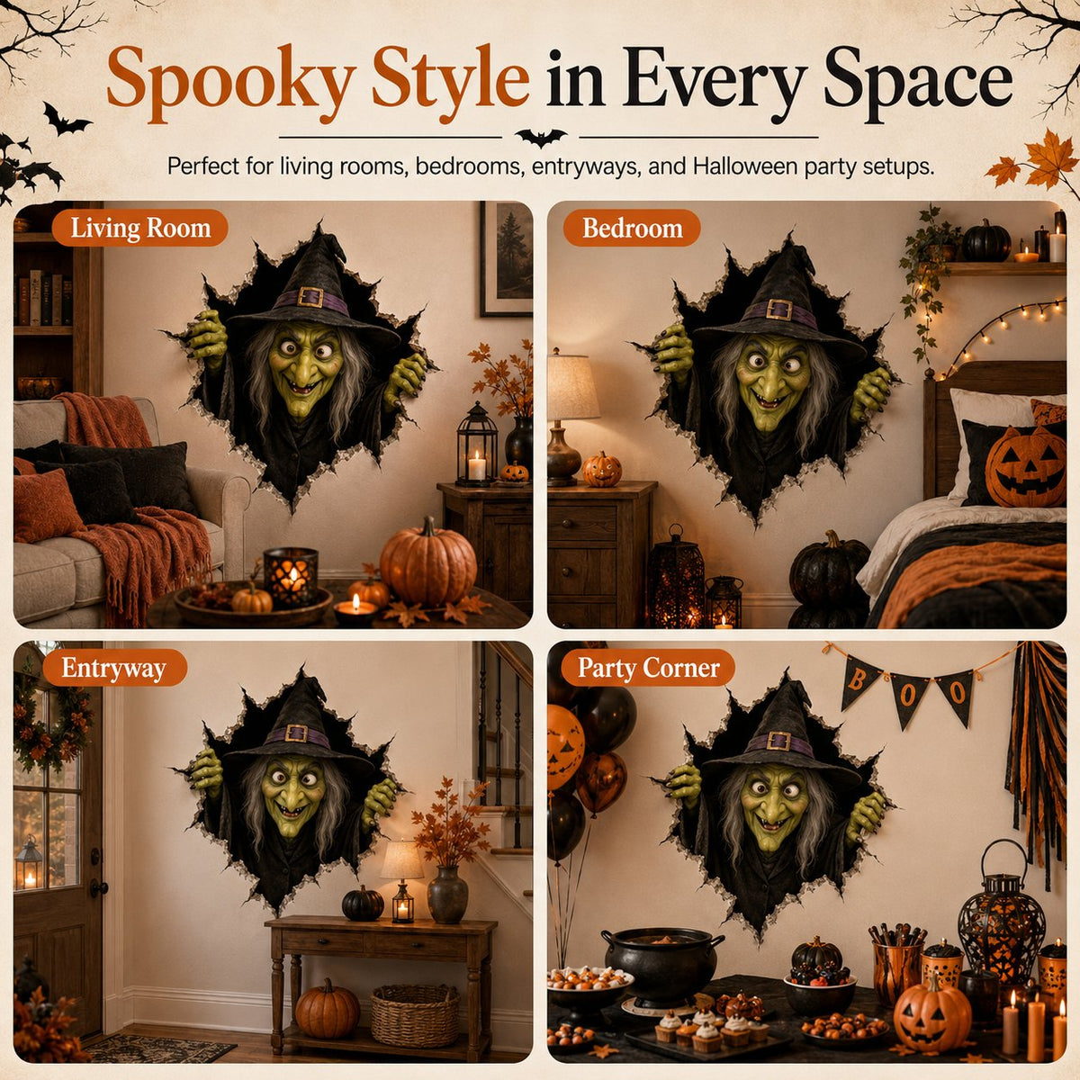 🦇Halloween Break-In 3D Wall Decals