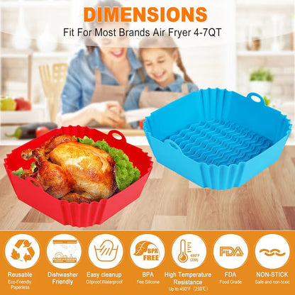 Reusable Air Fryer Silicone Liner 🍟 – 8' Nonstick Cooking Basket Insert