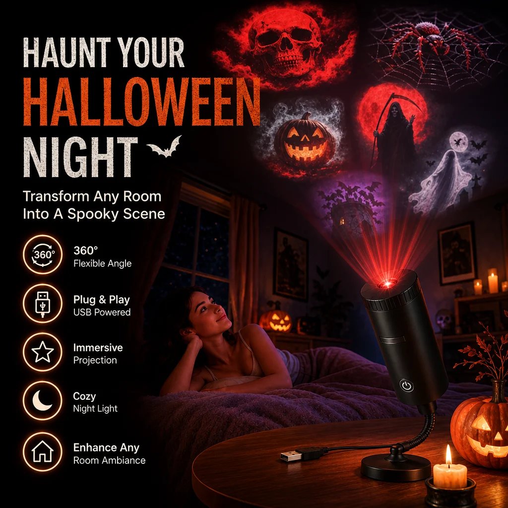 🎃✨ Plug-&-Play HD Halloween Star Projector – 6-Disc Set for a Spooky Holiday Atmosphere