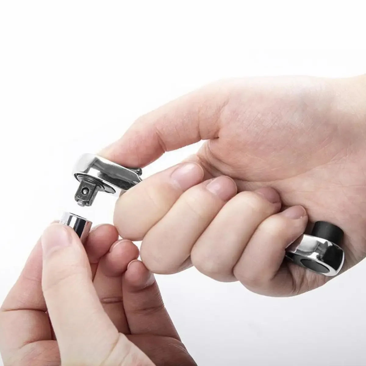 1/4 Inch Mini Double Headed Ratchet Wrench Silver 72-Tooth 5° Quick Release Drive Socket Tool