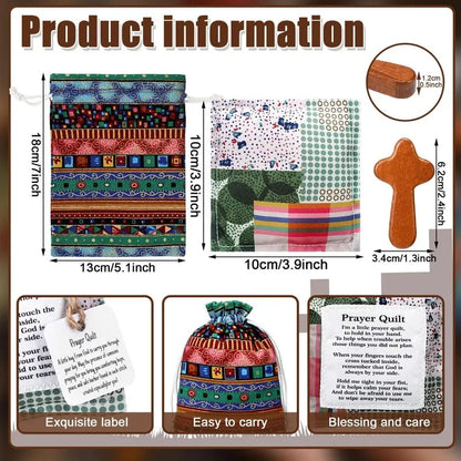 🎁Pocket Prayer Quilt Set | ✝️Mini Handmade Prayer Blankets with Cross & Drawstring Bag Christian Gifts