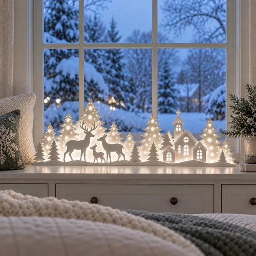 🦌 LED Christmas village with deer for the windowsill