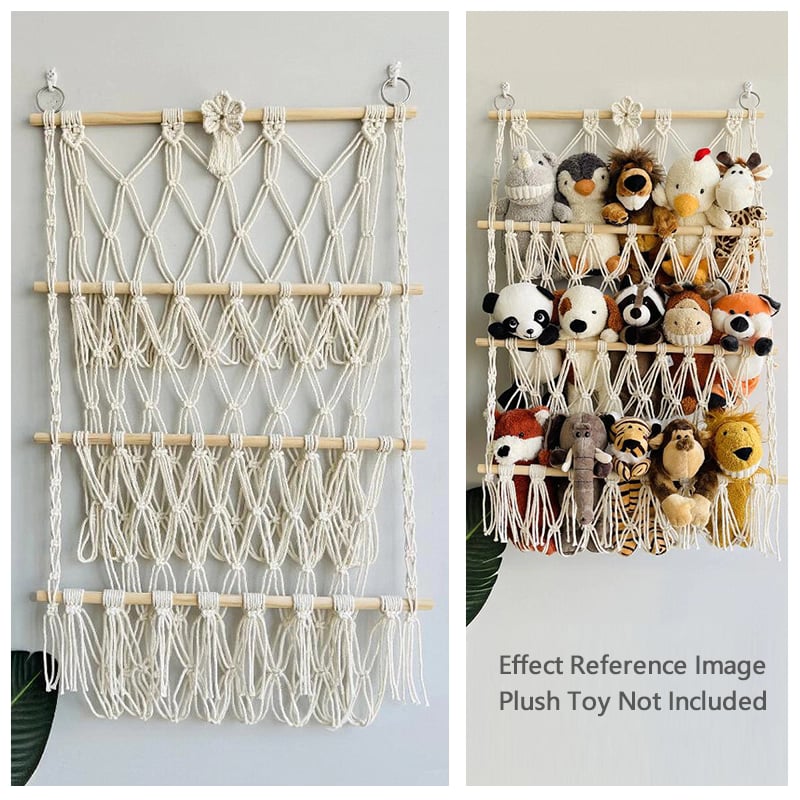 🧸3-Tier Wall Hanging Plush Toy Storage Net with Tassels