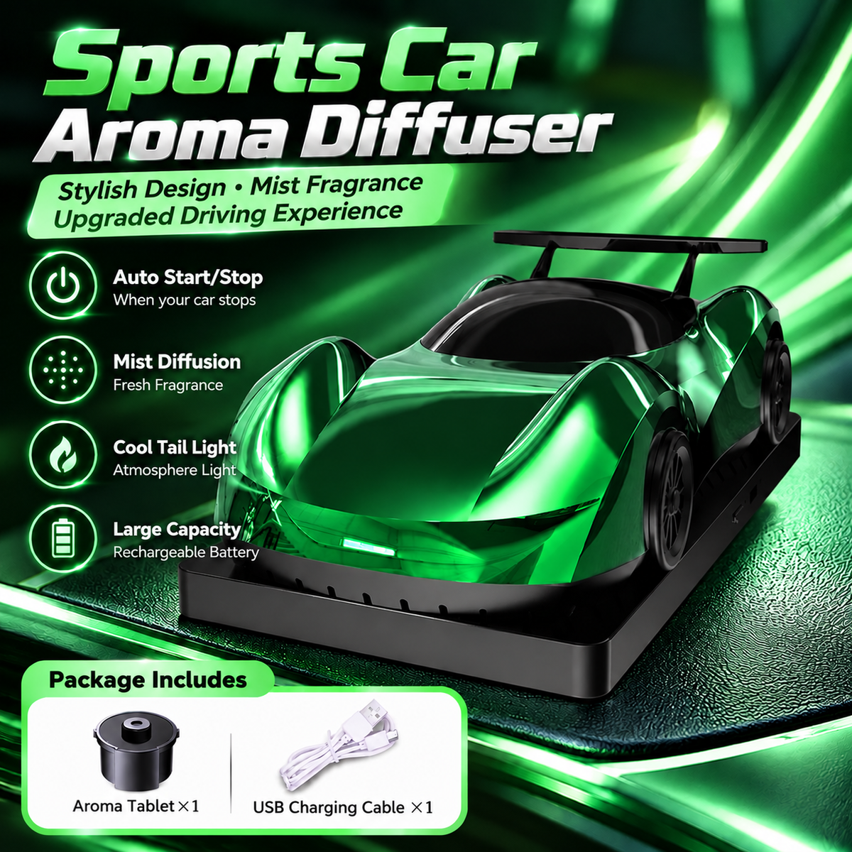 🏎️ Race-Car Aroma Diffuser with Dual Exhaust Mist