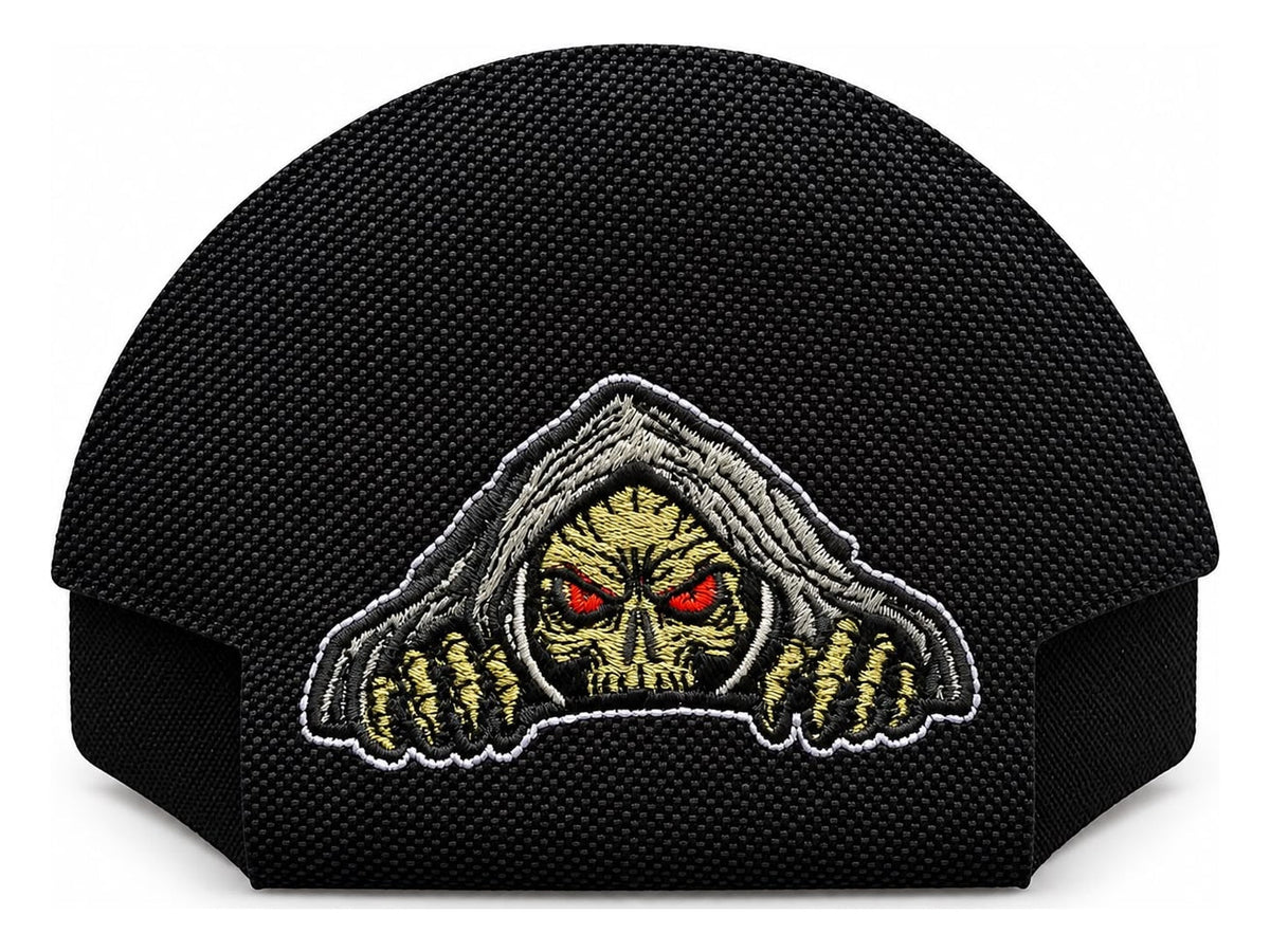 03 · Grim Reaper — Black embroidered cap-back insert; cap not included