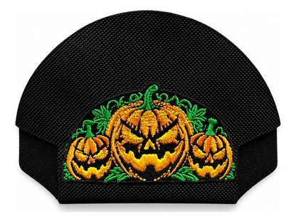 05 · Pumpkin Trio — Black embroidered cap-back insert; cap not included