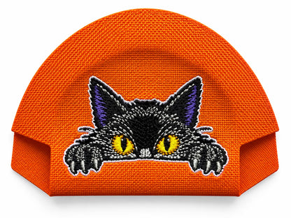 13 · Black Cat — Orange embroidered cap-back insert; cap not included