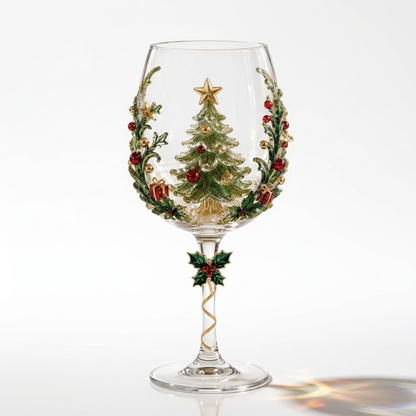 🎄 Set of 6 Christmas 3D Glass Goblets – Festive Holiday Drinkware Gift Set
