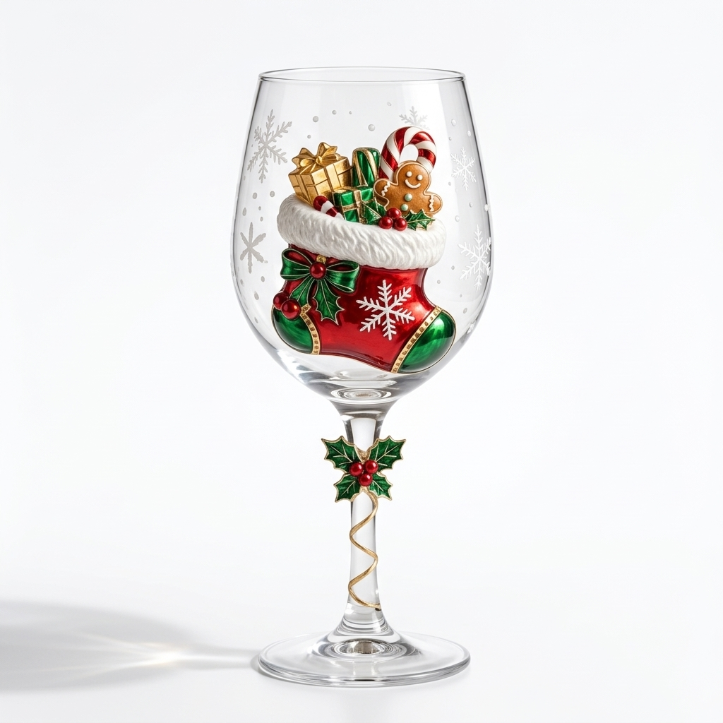 🎄 Set of 6 Christmas 3D Glass Goblets – Festive Holiday Drinkware Gift Set