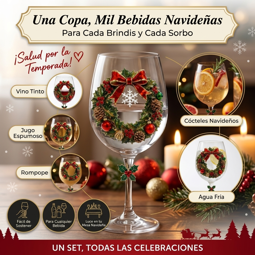 🎄 Set of 6 Christmas 3D Glass Goblets – Festive Holiday Drinkware Gift Set