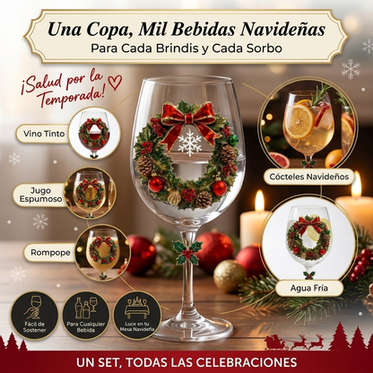 🎄 Set of 6 Christmas 3D Glass Goblets – Festive Holiday Drinkware Gift Set