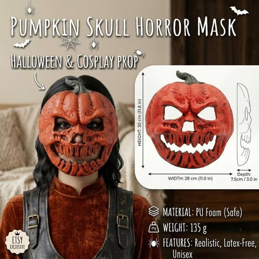 🎃 Evil Jack-O’-Lantern Pumpkin Skull Mask – Premium Halloween Horror Costume