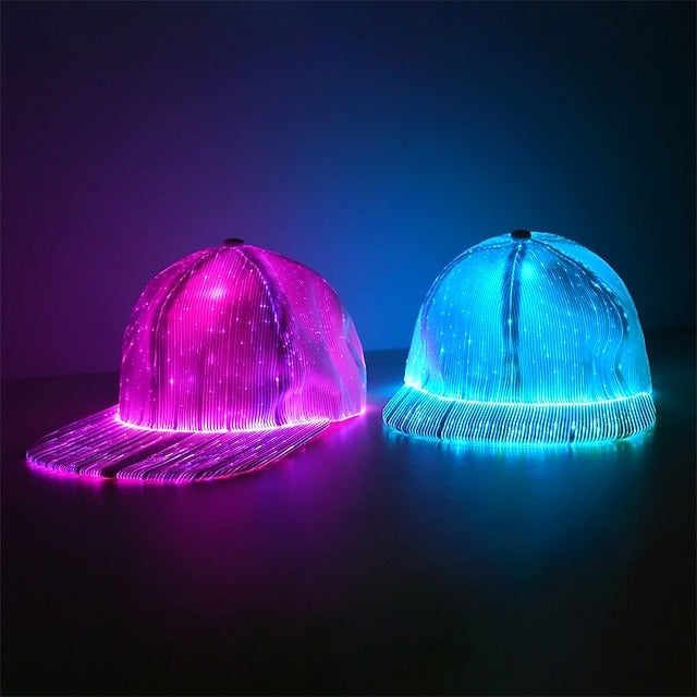 LED Fiber Optic Cap with 7 Colors, USB Rechargeable Glowing Baseball Hat for Party, Event, Holiday Light-Up Hat