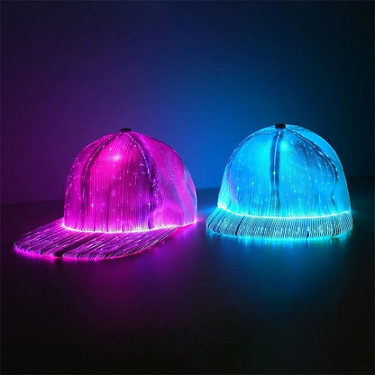 LED Fiber Optic Cap with 7 Colors, USB Rechargeable Glowing Baseball Hat for Party, Event, Holiday Light-Up Hat