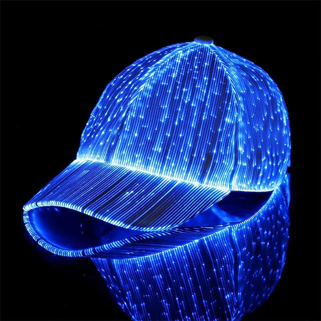 LED Fiber Optic Cap with 7 Colors, USB Rechargeable Glowing Baseball Hat for Party, Event, Holiday Light-Up Hat